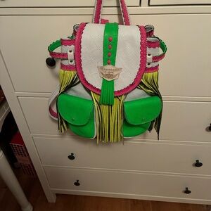 Neon accent "Zaino" El Vaquro brand Fringe Backpack with Pink and Green Accents